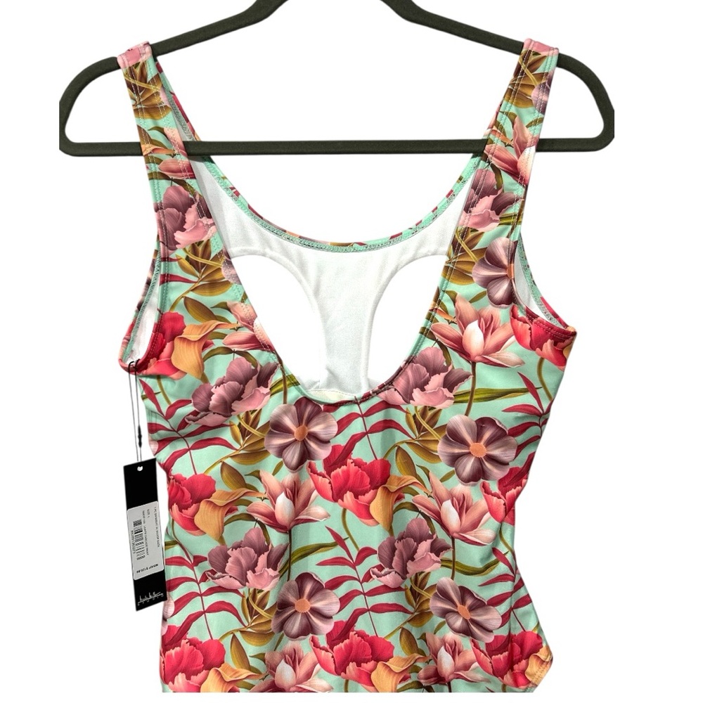 Nicole Miller One Piece Swimsuit Leafs Cascade Print Large Floral Multi NWT - Picture 8 of 11